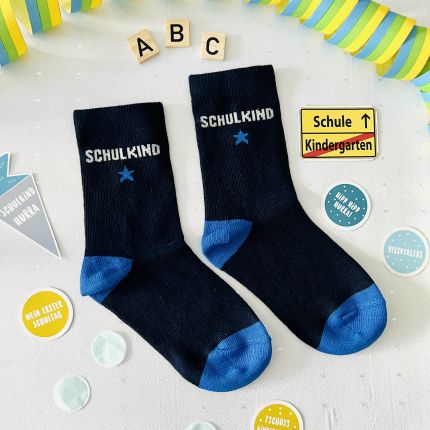 EINSCHULUNG Schulkind Socken GESCHENK für die Schultüte blau