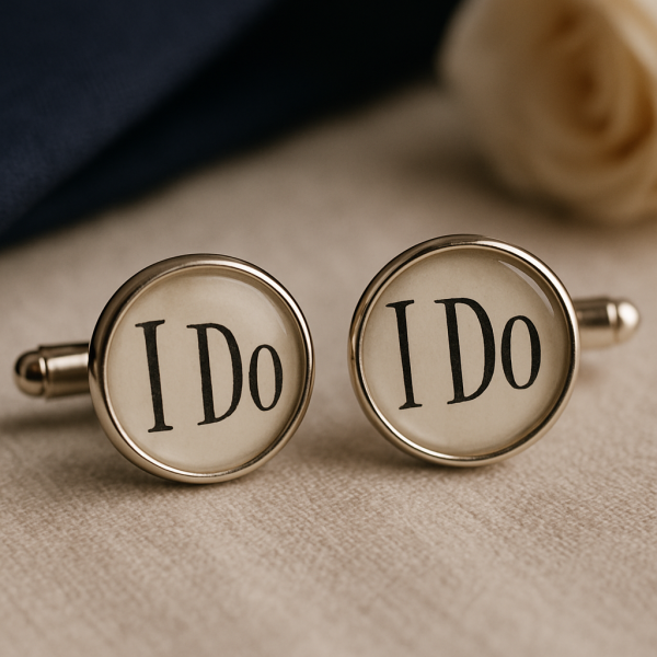 Hochwertige "I Do" Manschettenknöpfe – Silberoptik, Glasdom – Perfekt für Hochzeiten