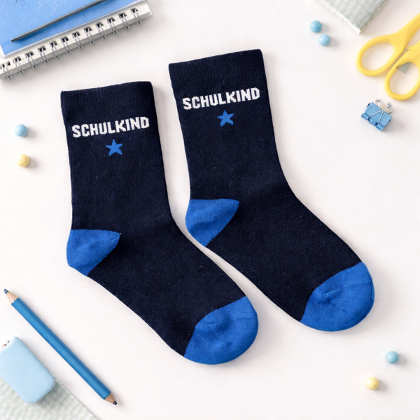 EINSCHULUNG Schulkind Socken GESCHENK für die Schultüte blau