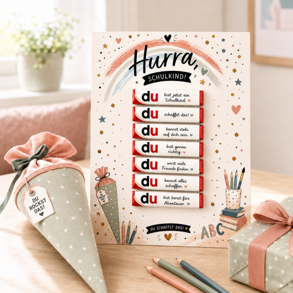 Einschulung Geschenk zum Ausdrucken | 14 Banderolen für Schokoriegel | Schulkind Geschenk zum 1. Sch