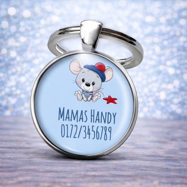 Einschulung Geschenk | Notfallnummer Anhänger – Motiv Maus