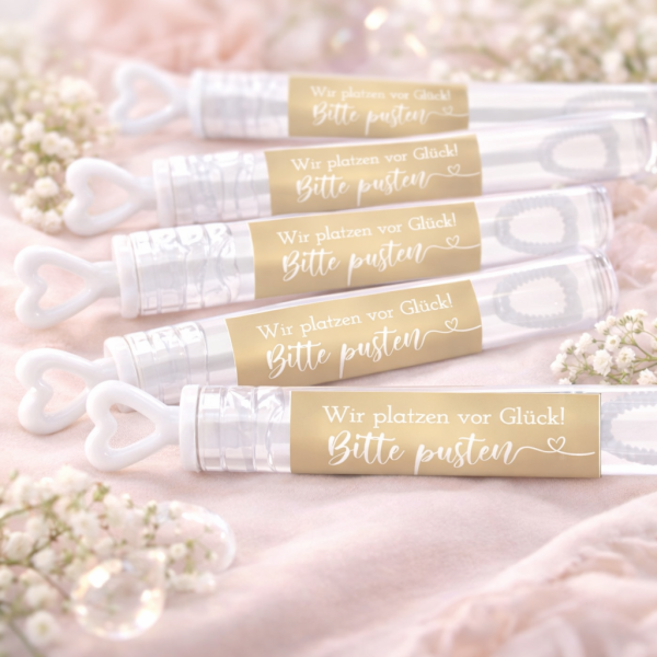 Gold Hochzeitsaufkleber für Seifenblasen – Wedding Bubbles