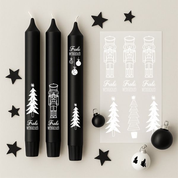 Weiße Kerzenfolie DIN A4 – Nussknacker Motive – Tattoofolie für Kerzen & Keramik DIY Geschenk Weihna