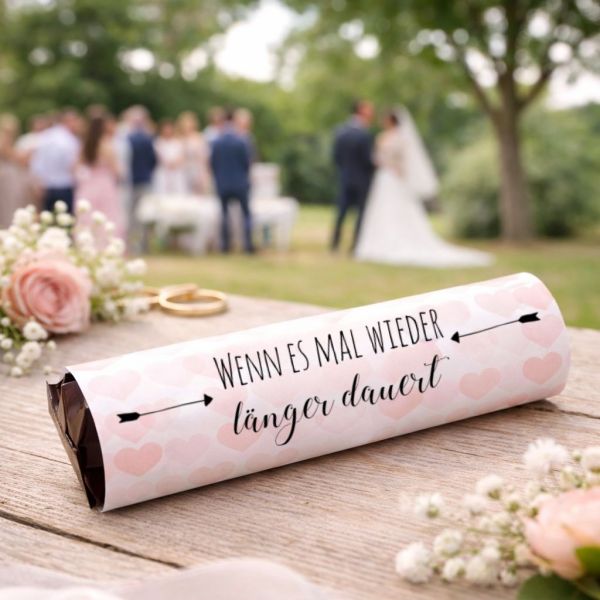 Banderolen Hochzeit „Wenn es mal wieder länger dauert“ – Rosa Herzen | Gastgeschenk