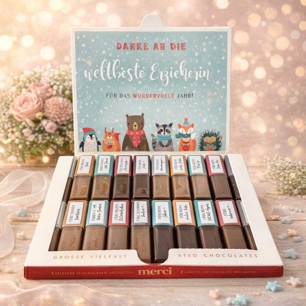 Weihnachtsgeschenk für Erzieherin - Aufkleber Set für Merci Schokolade
