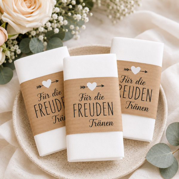 Gastgeschenk Hochzeit, Banderolen für Freudentränen, Banderolen für Taschentücher, Freudentränenband