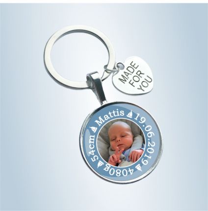 Schlüsselanhänger zur Geburt - personalisiert mit Foto