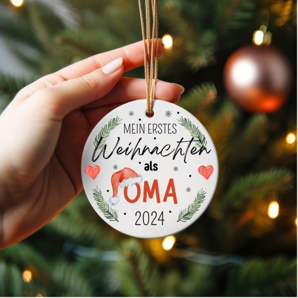 Personalisierter Weihnachtsbaumanhänger "Erstes Weihnachten als Oma" Geschenk zur Geburt Opa, Tante