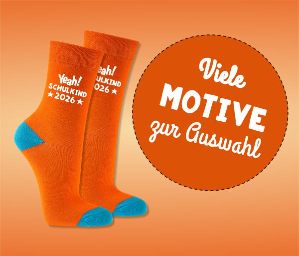 Einschulung Geschenk | Schulkind Socken orange - Motive zur Auswahl