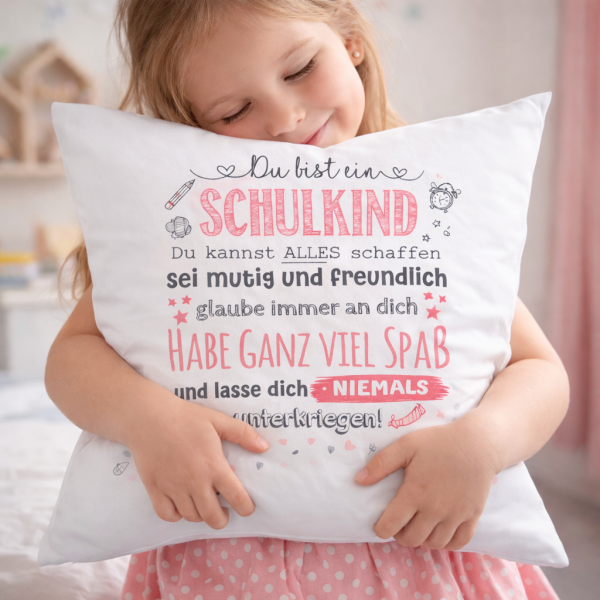 Geschenk zum Schulanfang - KISSENBEZUG SCHULKIND - Einschulung rosa