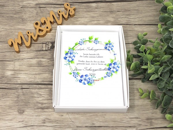 Hochzeit Taschentuch für Freudentränen "Schwiegermutter" Stofftaschentuch Blaue Blumen