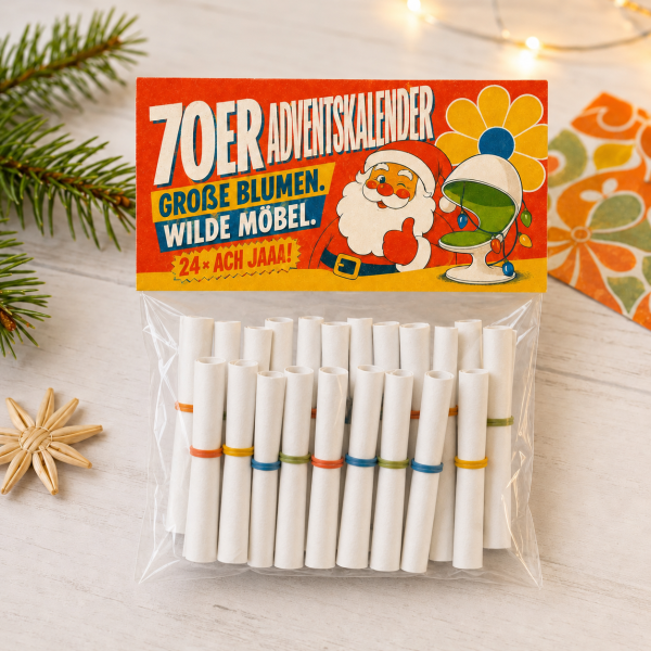 70er Adventskalender zum Ausdrucken – 24 nostalgische Lose für Erwachsene