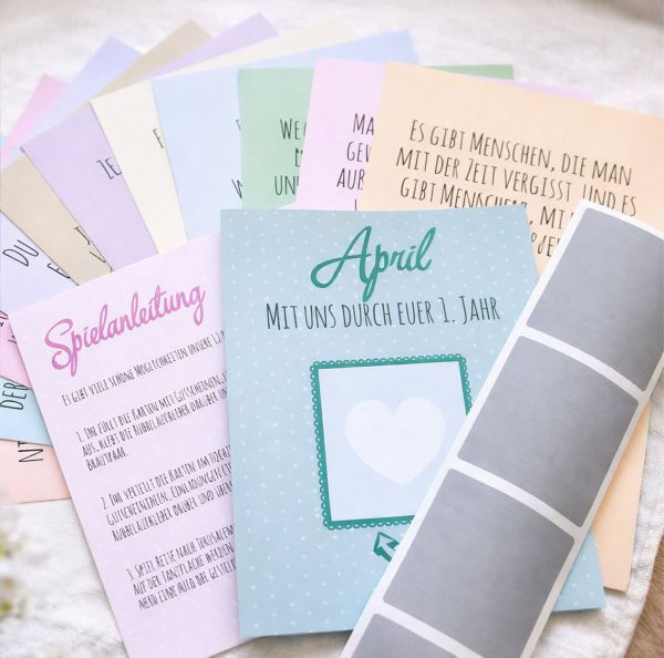 Hochzeitsspiel "Mit uns durch euer 1. Jahr" | 12 lose Rubbelkarten