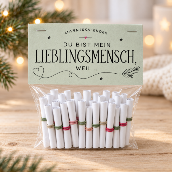 Lieblingsmensch Adventskalender zum Ausdrucken – 50 Gründe und Blanko-Lose - Last Minute - download