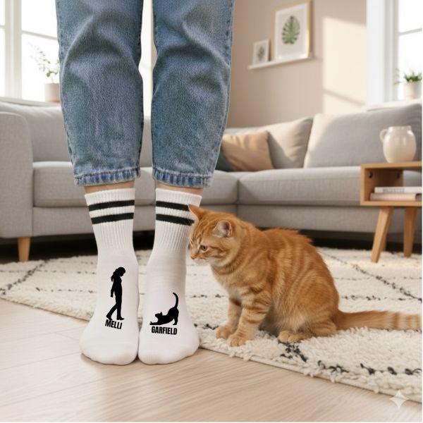 Katze und Besitzer personalisierte Socken für Katzenbesitzer