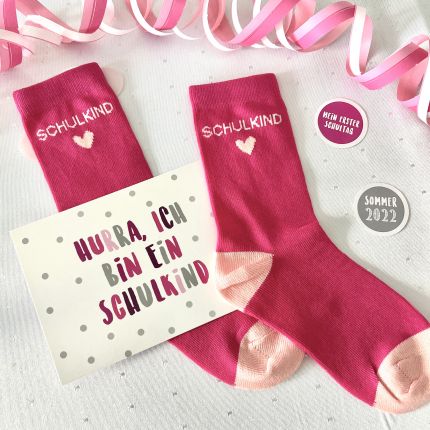 EINSCHULUNG Schulkind Socken GESCHENK für die Schultüte pink