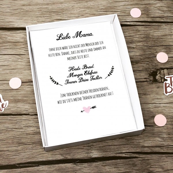 Hochzeit Taschentuch für Freudentränen "Brautmutter" Stofftaschentuch - Text auf dem Taschentuch