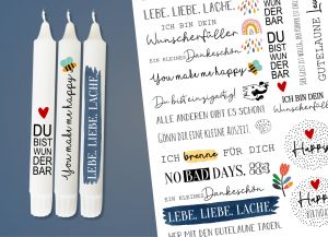 DIN A4 Kerzen Tattoofolie - LEBE.LIEBE.LACHE. - für Kerzen / Keramik DIN A4 Kerzen Tattoofolie - LEBE.LIEBE.LACHE. - für Kerzen / Keramik
