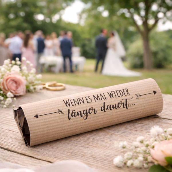 Banderolen Hochzeit „Wenn es mal wieder länger dauert“ – Kraftpapier | Gastgeschenk
