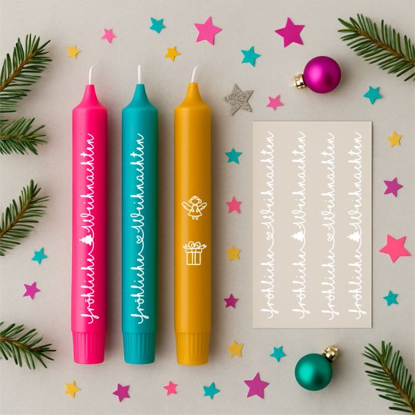 Weiße Kerzenfolie DIN A4 – Frohe Weihnachten Schriftzug – Tattoofolie für Kerzen & Keramik DIY Gesch