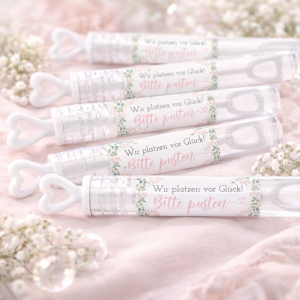 Rosa/Grün Hochzeitsaufkleber für Seifenblasen – Wedding Bubbles Sticker