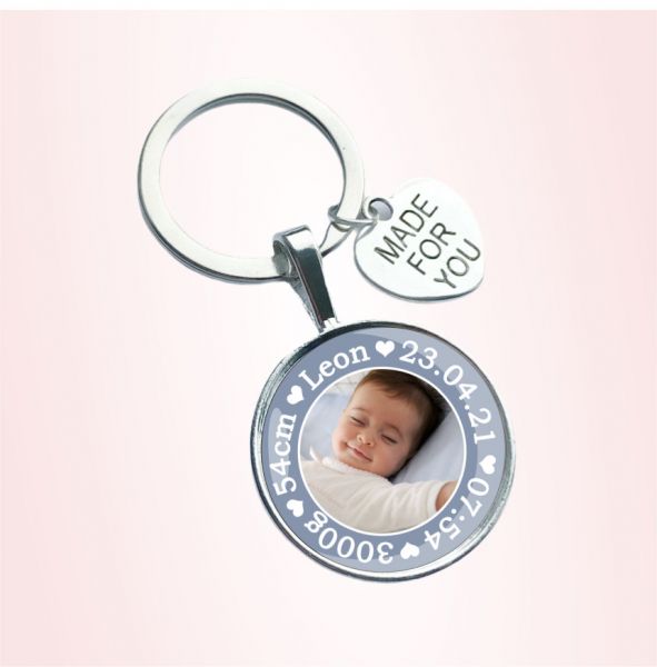 Schlüsselanhänger zur Geburt - personalisiert mit Foto