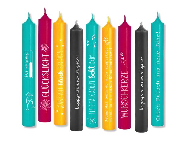 Kerzensticker HAPPY NEW YEAR auf Wasserschiebefolie Neujahr-