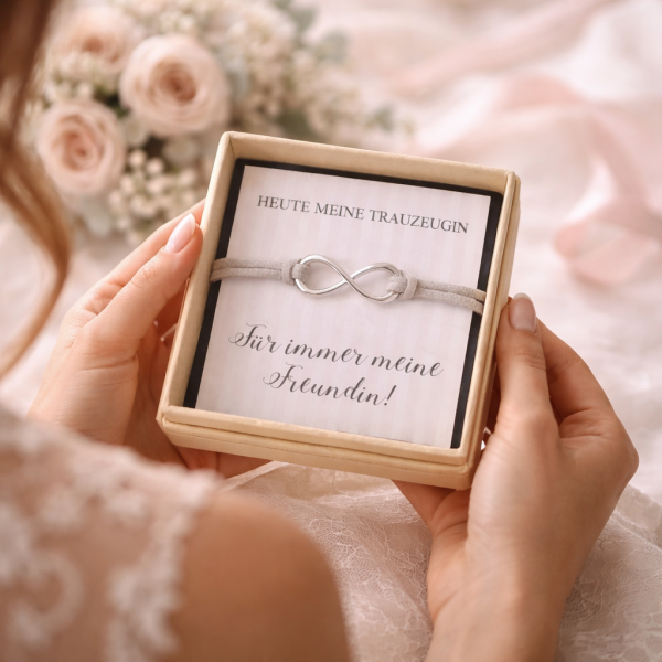 Geschenk für die Trauzeugin | Armband Infinity in Geschenkschachtel