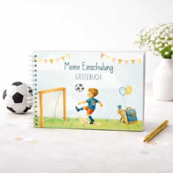Gästebuch Einschulung | Fußball Design - Hurra endlich Schulkind