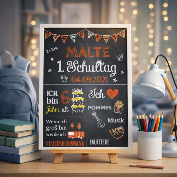 Einschulungstafel | Meilensteintafel zur Einschulung | Gelb Rot