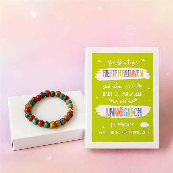 Abschiedsgeschenk für Erzieherin – Regenbogen-Armband mit Geschenkbox als Dankeschön zum Kindergarte