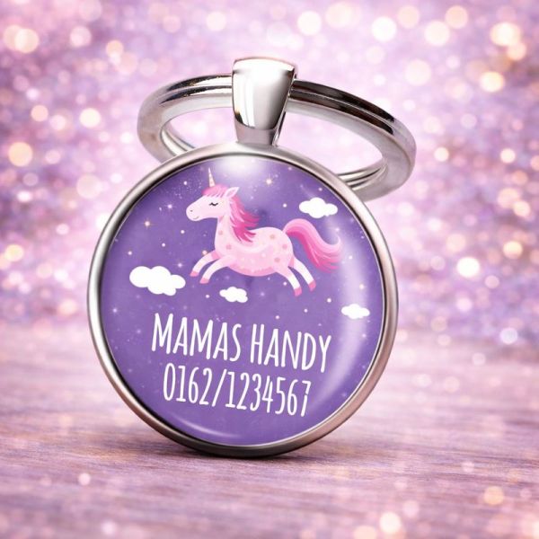 Einschulung Geschenk | Notfallnummer Anhänger – Motiv Einhorn