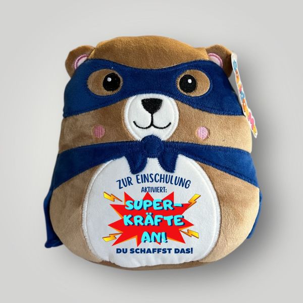 Einschulung Personalisierter Superhelden-Bär – Kuscheltier mit Name & Cape, Geschenk für Schulanfan