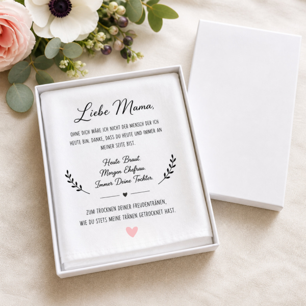 Hochzeit Taschentuch für Freudentränen "Brautmutter" Stofftaschentuch - Text auf dem Taschentuch
