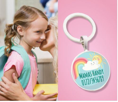 Kinder Anhänger Notfallnummer Regenbogen mit Sonne
