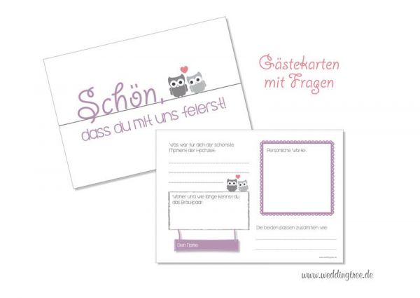 GÄSTEBUCHKARTEN ZUR HOCHZEIT | LILA EULEN