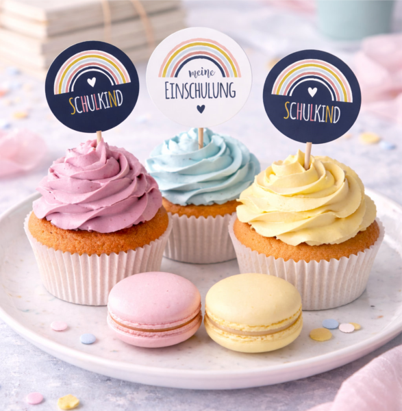 Einschulung Deko | Cupcake Topper Regenbogen 12er Set