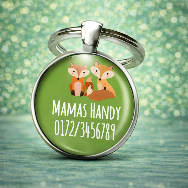 Einschulung Geschenk | Notfallnummer Anhänger – Motiv Füchse