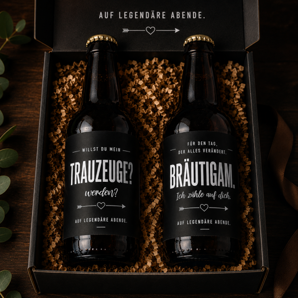 Bierflaschenetikett für den Trauzeugen zum fragen, 2 Etiketten Trauzeuge und Bräutigam