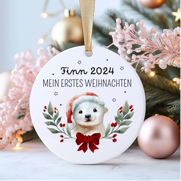 personalisiert Weihnachtsanhänger, "Mein erstes Weihnachten" Eisbär