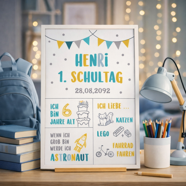 Einschulungstafel | Meilensteintafel zur Einschulung | Türkis