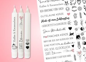 DIN A4 Kerzen Tattoofolie - Sprüche & Bilder - für Kerzen / Keramik Relaxe DIN A4 Kerzen Tattoofolie - Sprüche & Bilder - für Kerzen / Keramik Relaxe