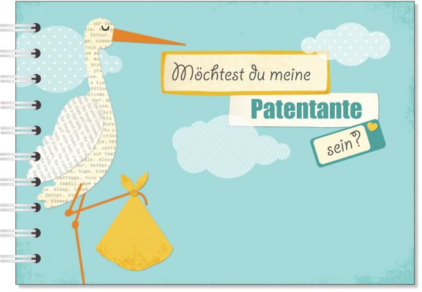 Geschenk für die Patentante - Willst du meine Patentante sein? Geschenkbuch Storch gelb