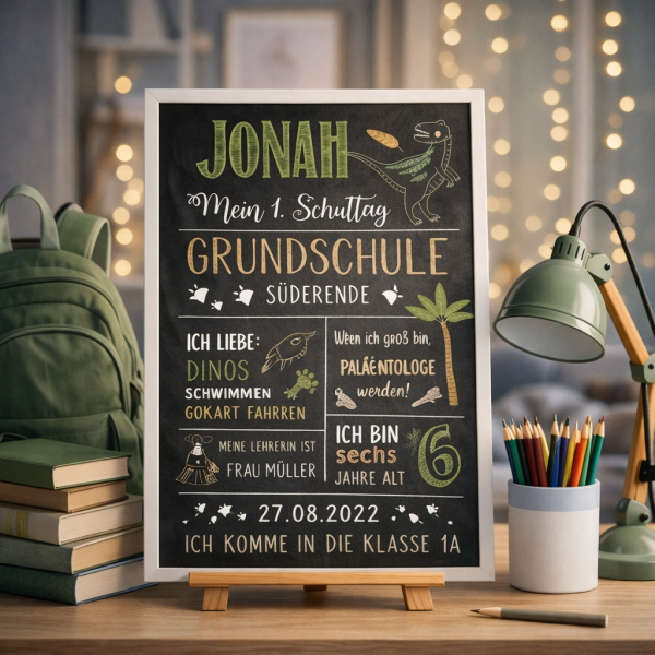 Einschulungstafel | Meilensteintafel zur Einschulung | Thema Dinos Paläontologe