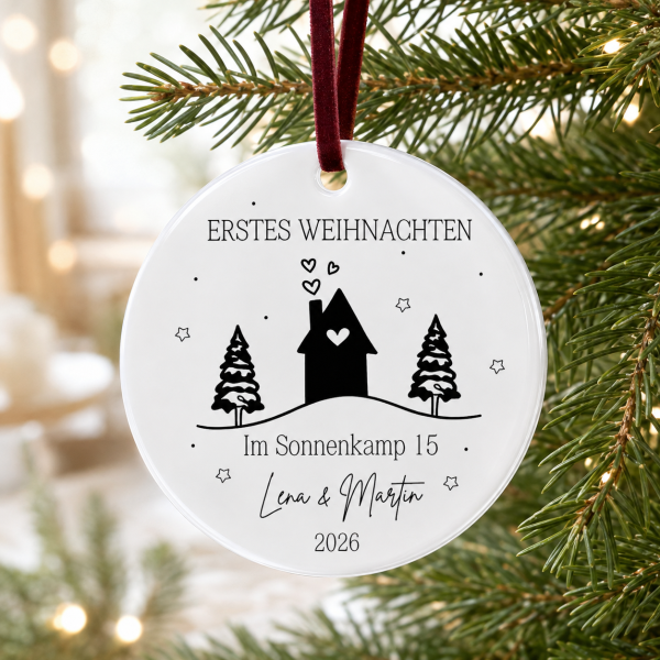 Personalisierter Weihnachtsanhänger fürs neue Zuhause – Geschenk zum Einzug