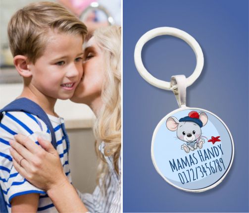 Kinder Anhänger Notfallnummer Maus