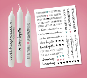 DIN A4 Kerzen Tattoofolie - LIEBLINGSMENSCH - Sprüche zum Verschenken - für Kerzen / Keramik DIN A4 Kerzen Tattoofolie - LIEBLINGSMENSCH - Sprüche zum Verschenken - für Kerzen / Keramik
