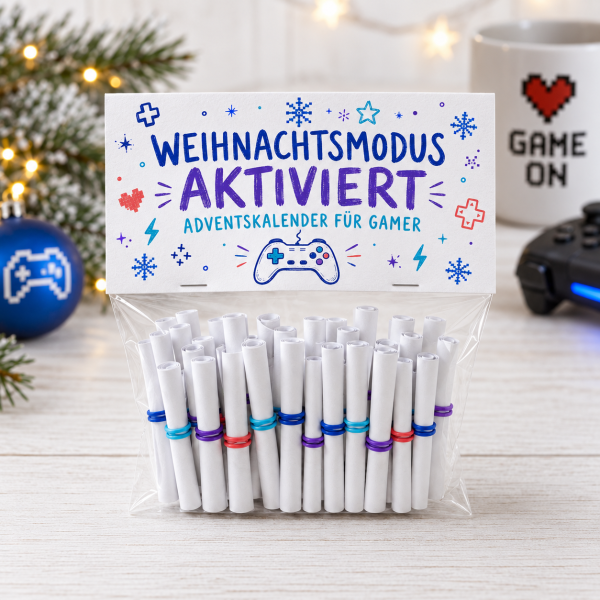 Gamer Adventskalender Lose | 24 lustige Zocker-Sprüche zum Ausdrucken | DIY PDF für Teenager