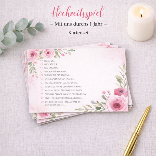 Hochzeitsspiel 52 Karten | Watercolor Rose