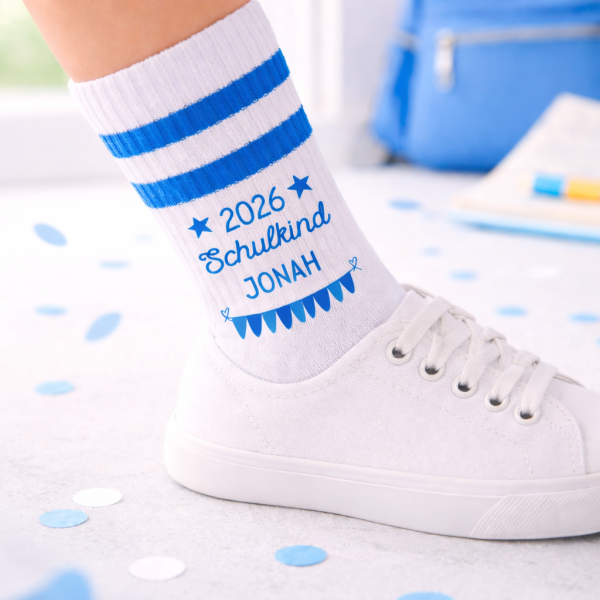 Einschulung Socken mit Name – Schulkind Socken Blau – Geschenk Schultüte